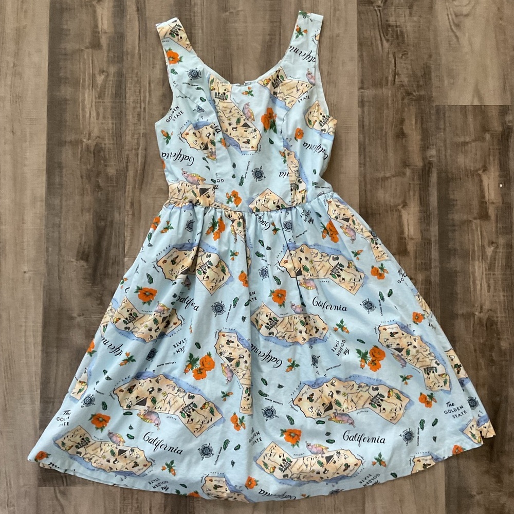 ModCloth The Golden State California Print Novelty Fit & Flare Dress Size S - Picture 2 of 7